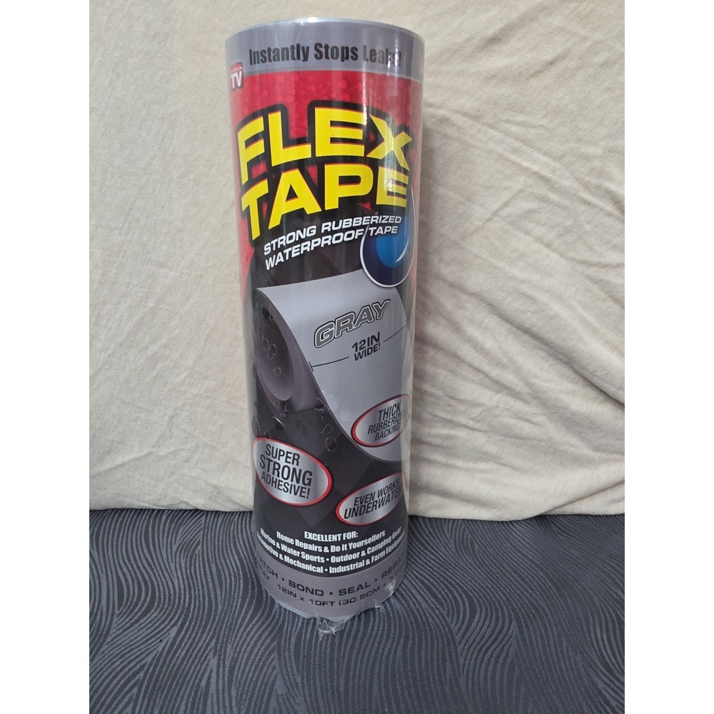 Flex Tape, 12 in x 10 ft, Gray, Original Thick Flexible Rubberized Waterproof